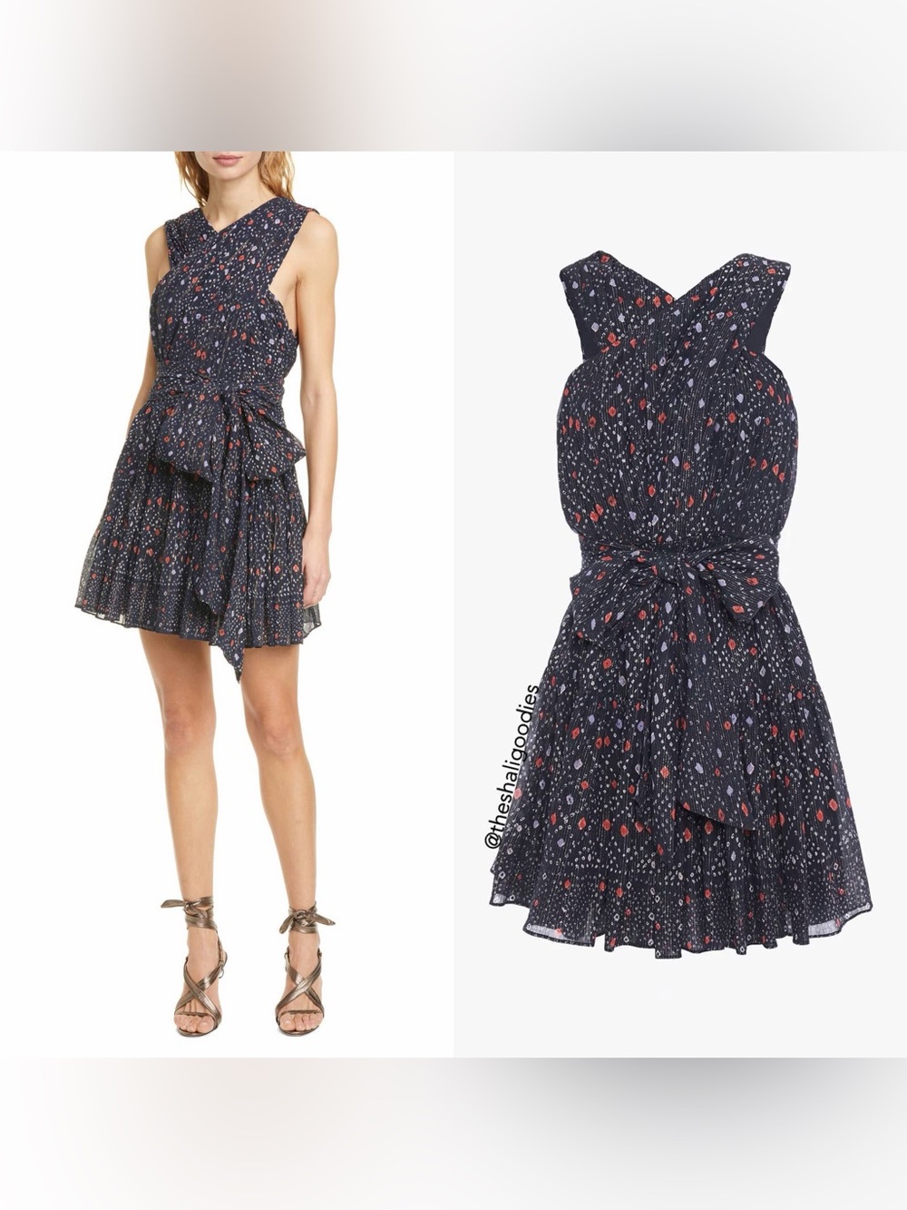 NWT Ulla Johnson Arisa Metallic Spot Print Mini Dress in Navy, Size 12